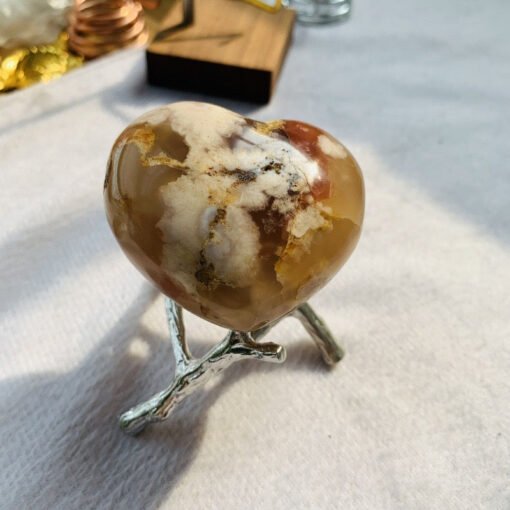 热销 樱花玛瑙爱心原石打磨心形把玩石天然水晶摆件配件：圖片 4