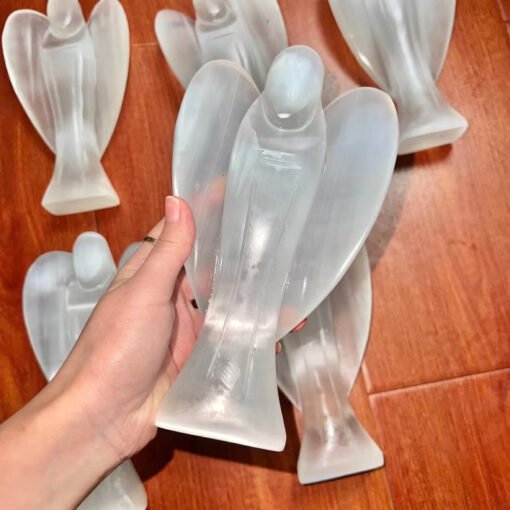 加宽版高透版石膏石天使带猫眼效果雕刻摆件家具饰品卧室摆件
