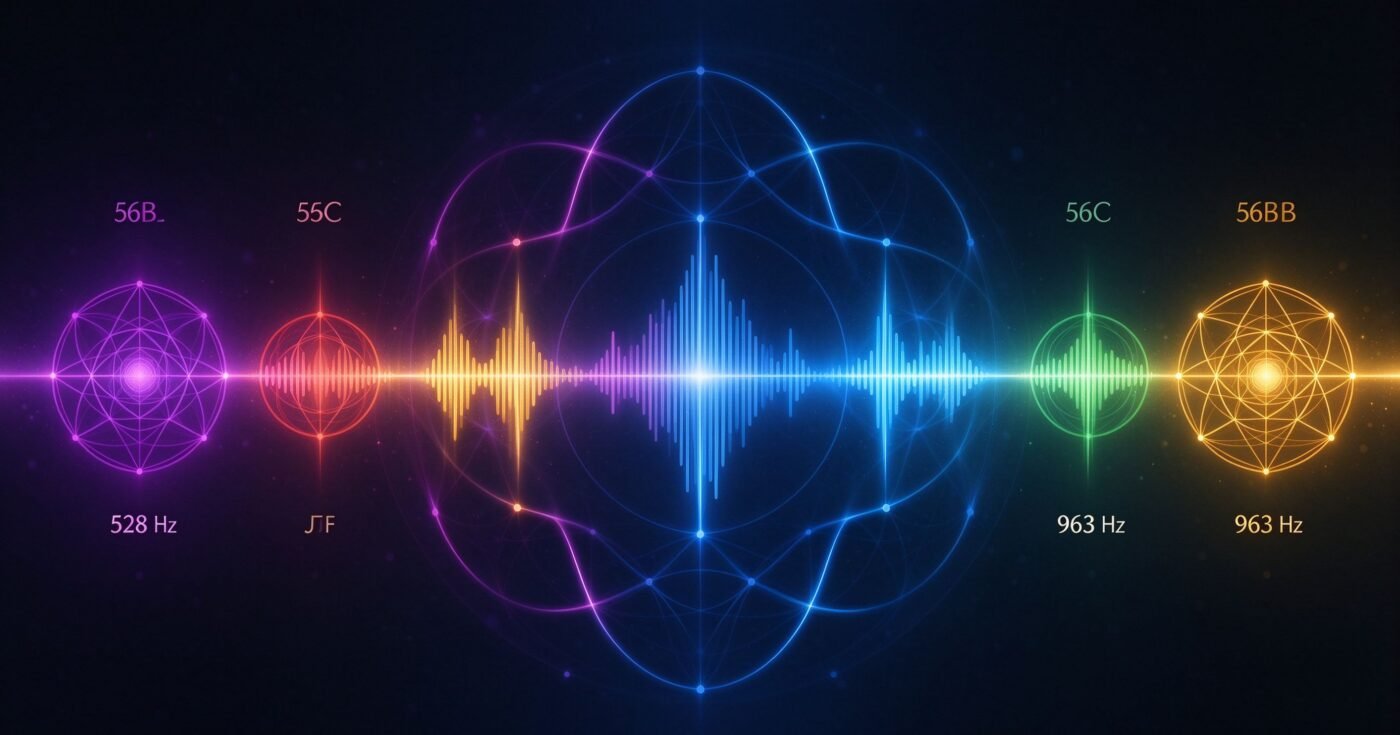 Solfeggio频率完全指南：七脉轮颜色声谱与528Hz 963Hz频率可视化